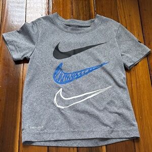 Nike Kids Gray Tee with Triple Swoosh Design